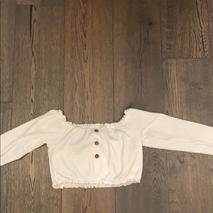 White long sleeve crop top with brown buttons!